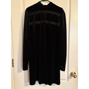 The Pretty Cult Black Velvet Lace Detail Mock Neck Mini Dress XL Gothic Goth‎